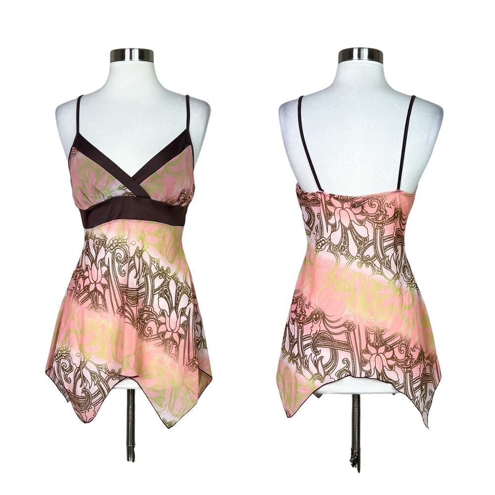 Vintage | Y2K Teenie Weenie Brown Pink Sheer Handkerchief Hem Cami Tank Top XS/S